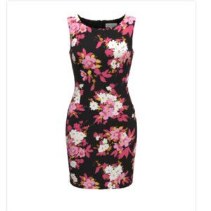 Danny Nicole Petite 14 Floral Sheath Dress Black Pink Sleeveless Work Church